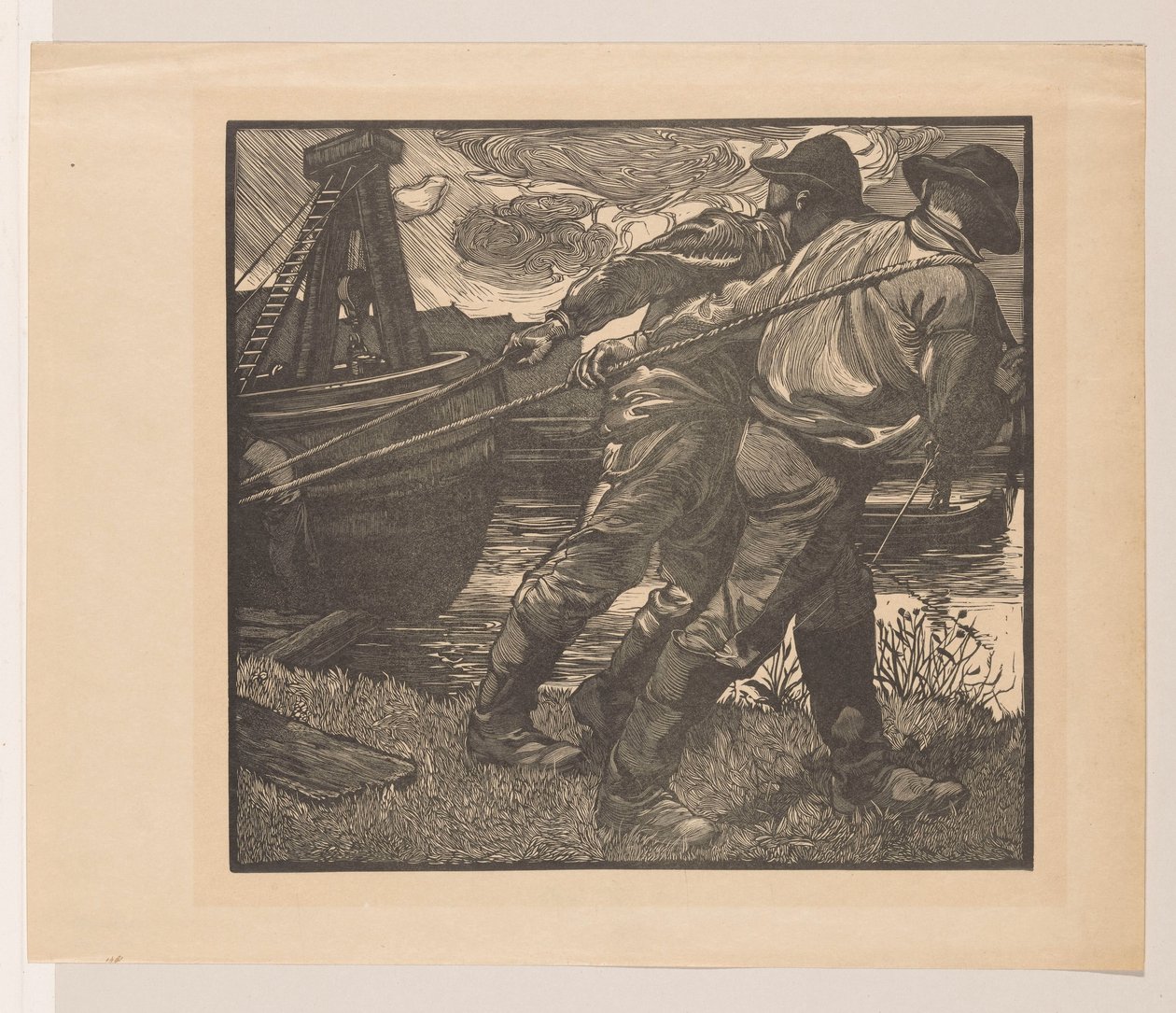 Dolgozók kötelekkel a parton alkotó: Johannes Josephus Aarts