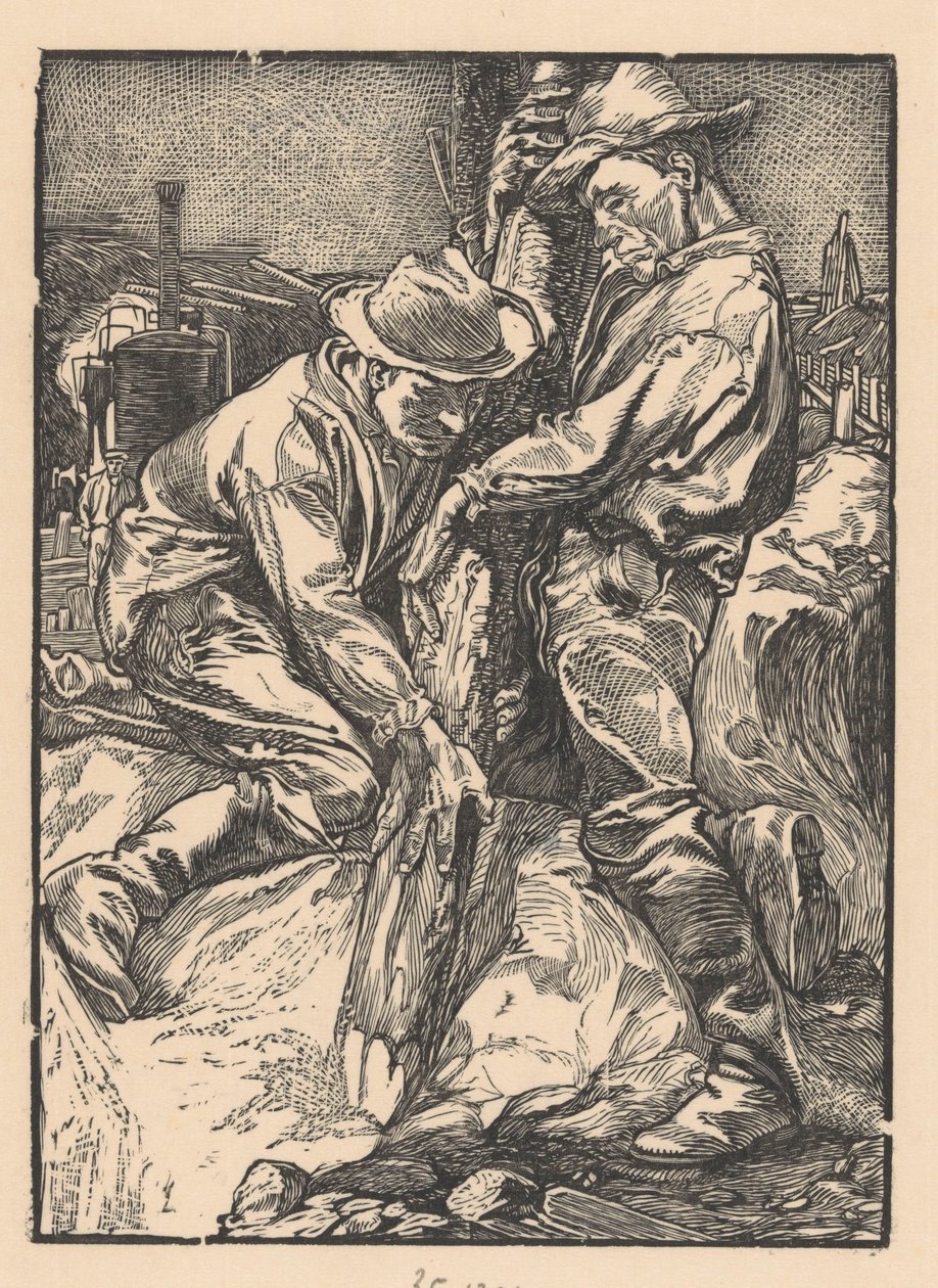 Cölöpmunkával foglalkozó építőmunkások alkotó: Johannes Josephus Aarts