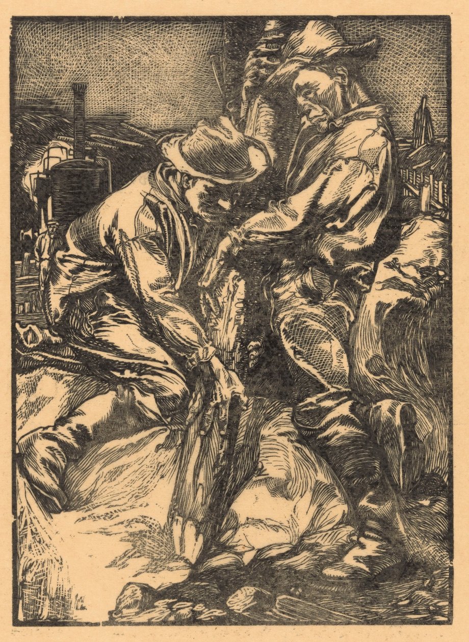 Cölöpmunkával foglalkozó építőmunkások alkotó: Johannes Josephus Aarts