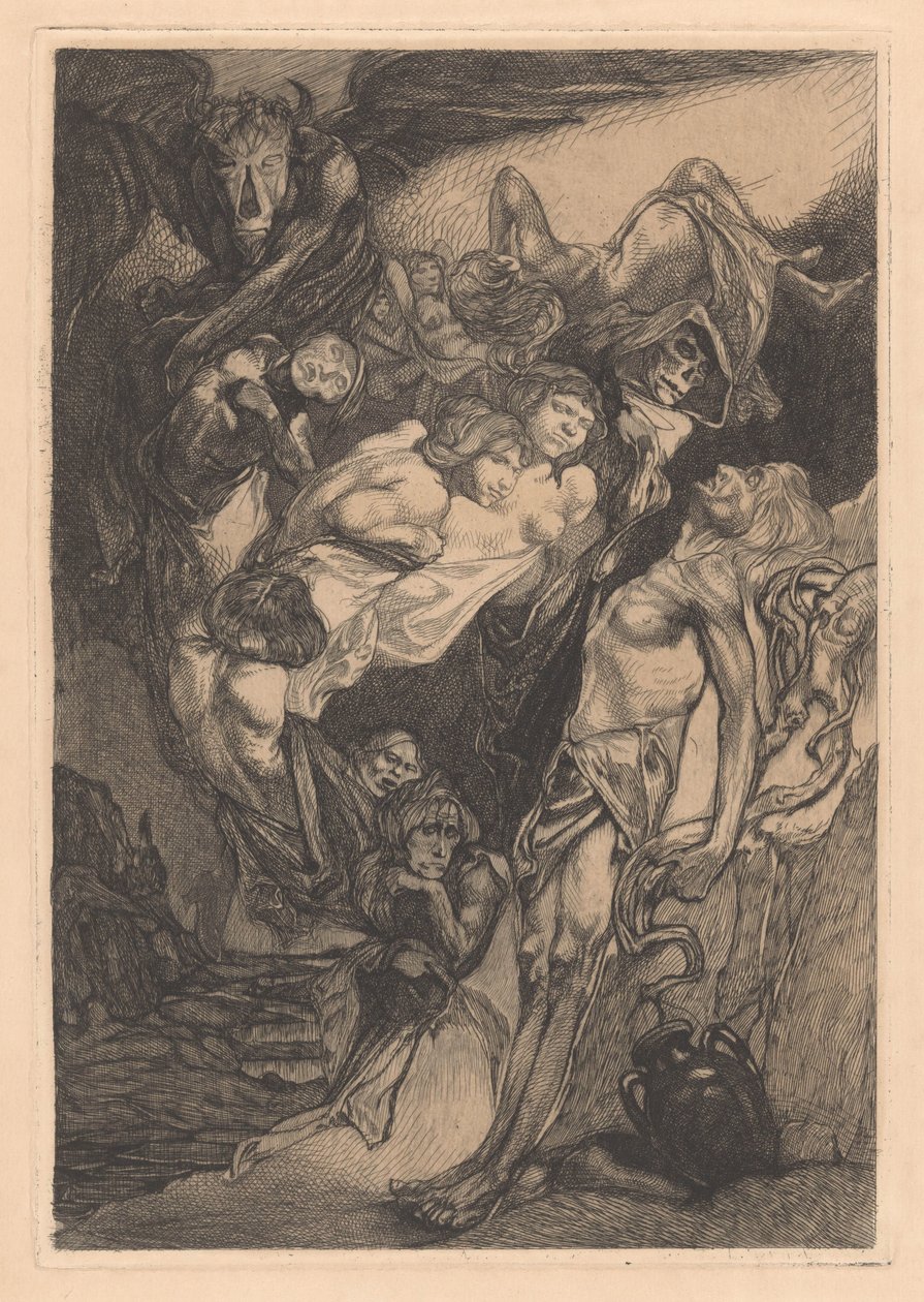 Félmeztelen férfi szörnyekkel és fantázia lényekkel alkotó: Johannes Josephus Aarts