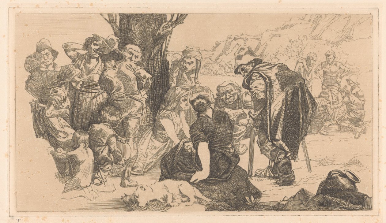 Férfiak, nők és gyerekek egy fa mellett alkotó: Johannes Josephus Aarts