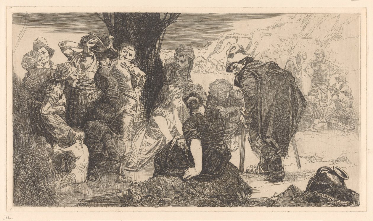 Férfiak, nők és gyerekek egy fa mellett alkotó: Johannes Josephus Aarts