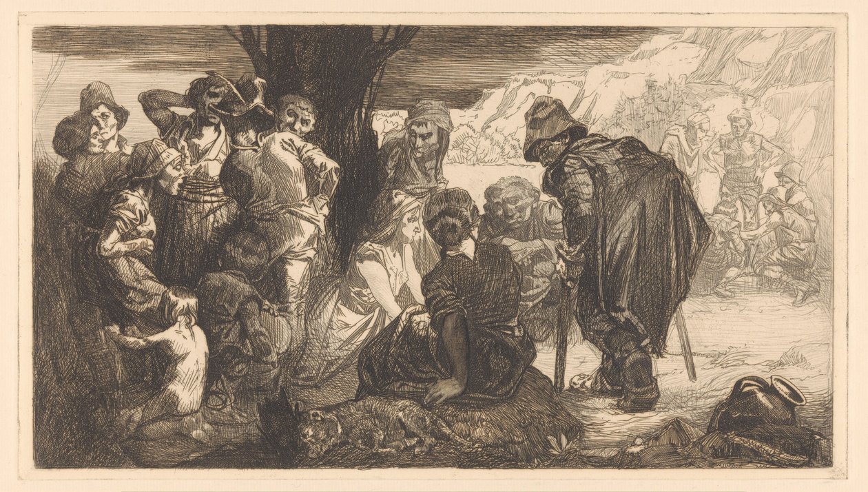 Férfiak, nők és gyerekek egy fa mellett alkotó: Johannes Josephus Aarts