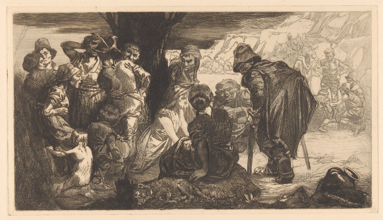 Férfiak, nők és gyerekek egy fa mellett alkotó: Johannes Josephus Aarts