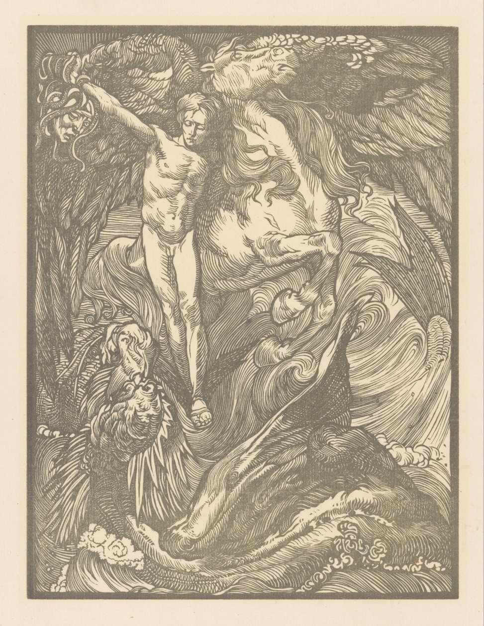 Perszeusz és a tengeri szörny Perszeus és a sárkány, nyomtasd holland papírra alkotó: Johannes Josephus Aarts