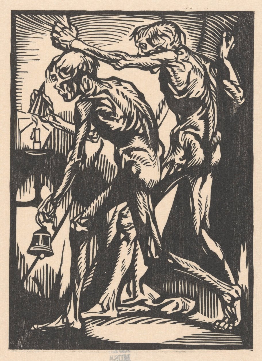 Két meztelen férfialak haranggal és gyertyaoltóval alkotó: Johannes Josephus Aarts