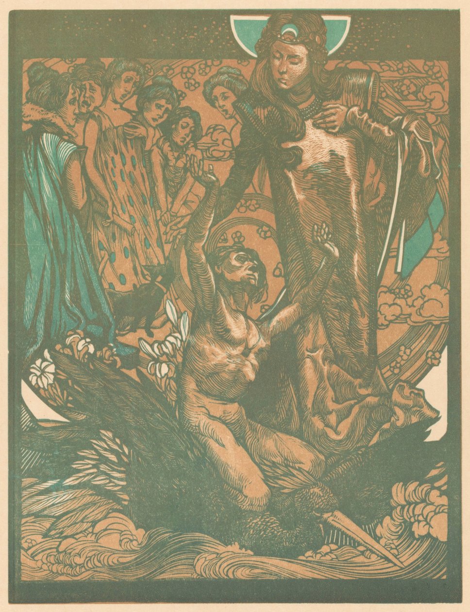 Női alakok férfival a madár hátán alkotó: Johannes Josephus Aarts