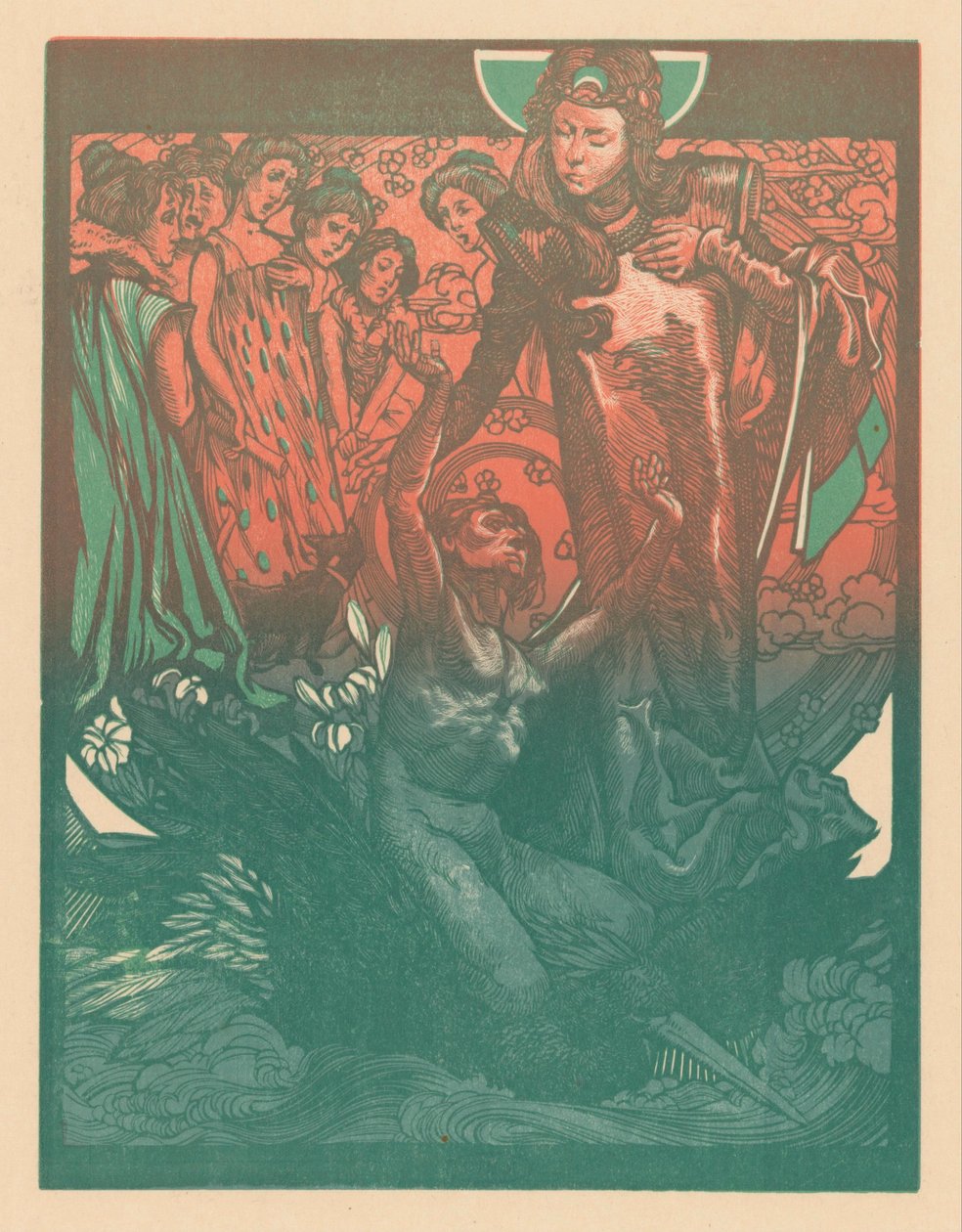 Női alakok férfival a madár hátán alkotó: Johannes Josephus Aarts