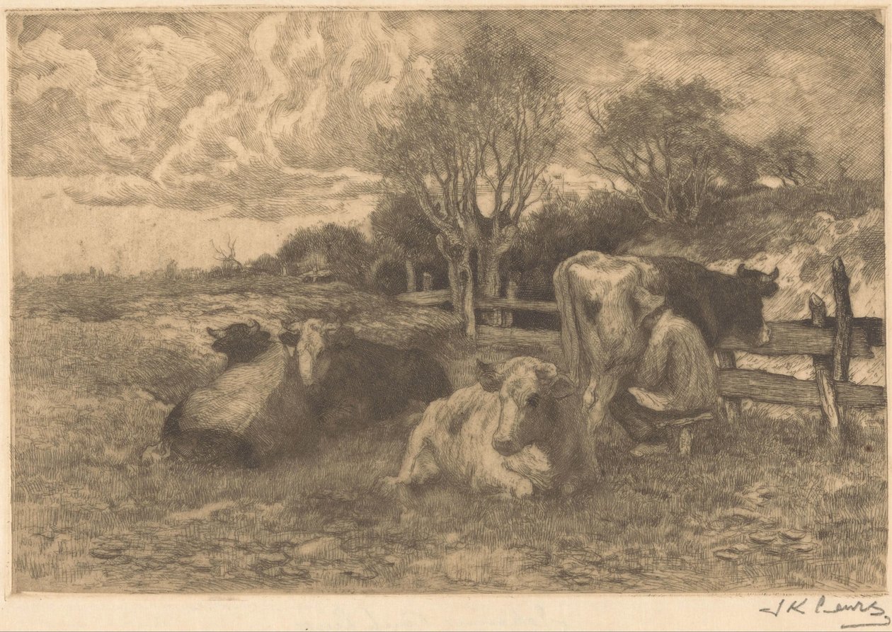Táj tehenekkel alkotó: Johannes Karel Leurs (signed by artist)