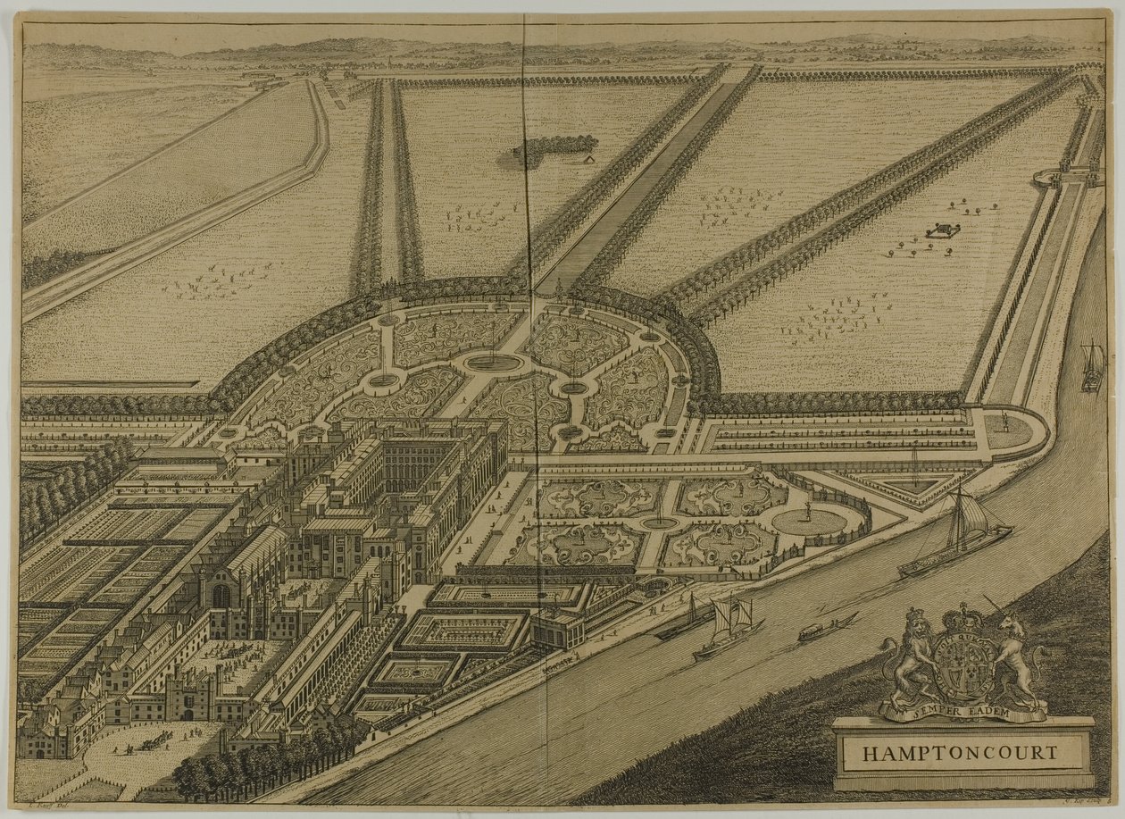 Hampton Court, hatodik lemez a Britannia Illustratától alkotó: Johannes Kip