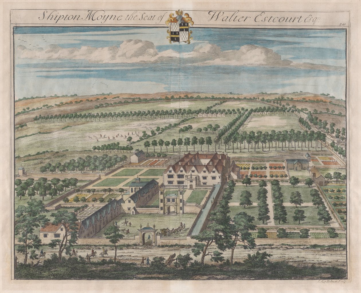 Shipton Moyne, The Seat of Walter Estcourt, Esq., [1712], újra kiadva 1768-ban. alkotó: Johannes Kip