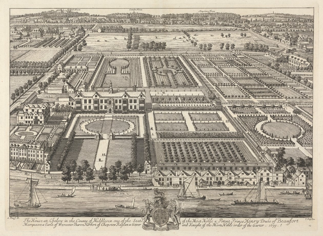 Kilátás a Beaufort House-ra és a Chelsea-re 1699 alkotó: Johannes Kip