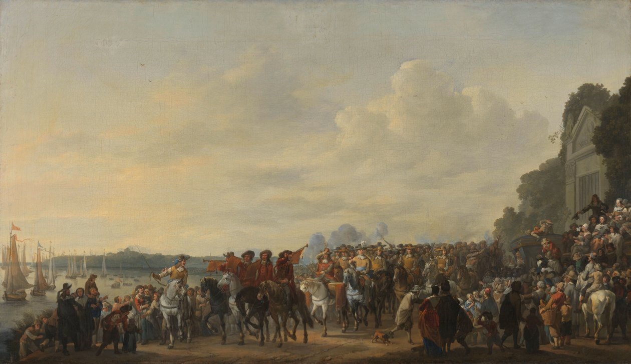 II. Vilmos herceg érkezése az Amstel-parti Welna birtokra az amszterdami támadás során, 1650. július 31. alkotó: Johannes Lingelbach