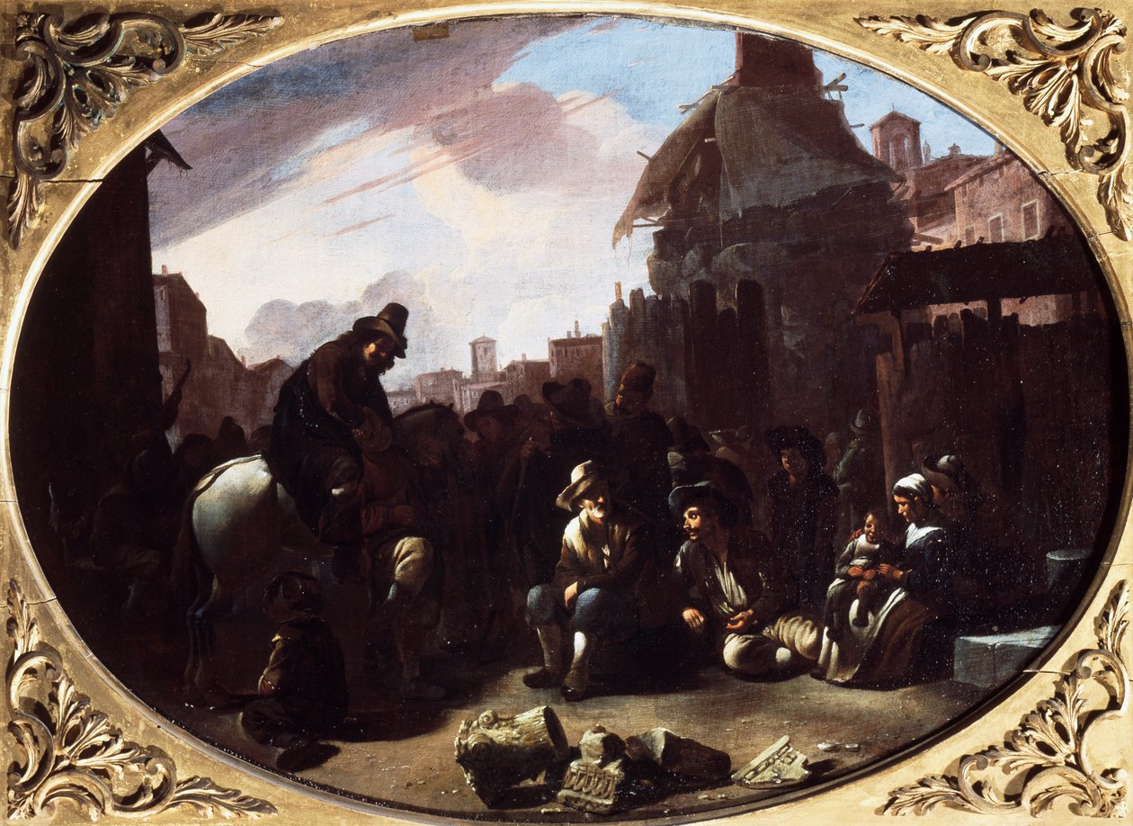 Bambocciata, foghúzó a Piazza Navonán (olaj, vászon) alkotó: Johannes Lingelbach