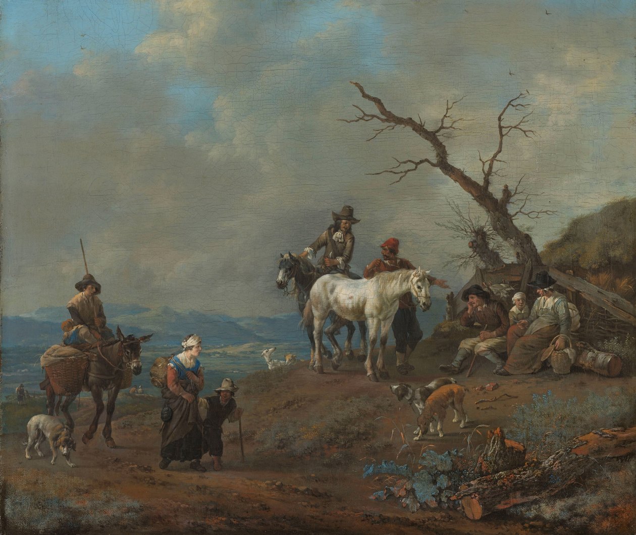 Vidéki út vadászokkal és parasztokkal alkotó: Johannes Lingelbach