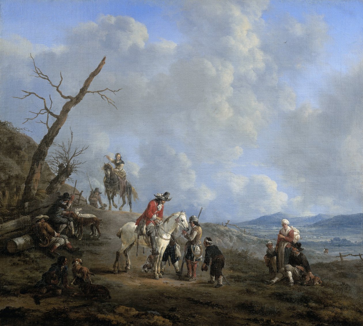 Táj lovasokkal, vadászokkal és parasztokkal alkotó: Johannes Lingelbach