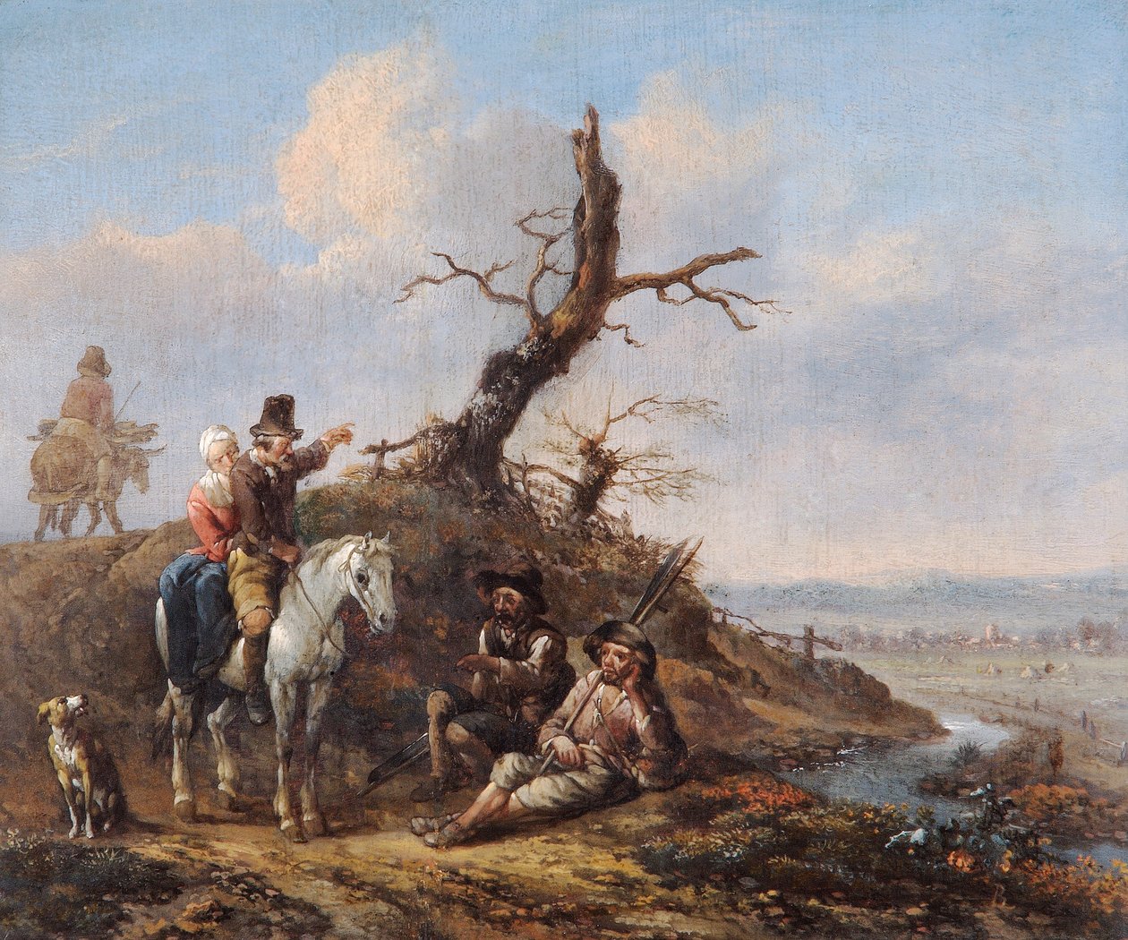 "Táj pihenő utazókkal és pár lóháton", 17. század alkotó: Johannes Lingelbach