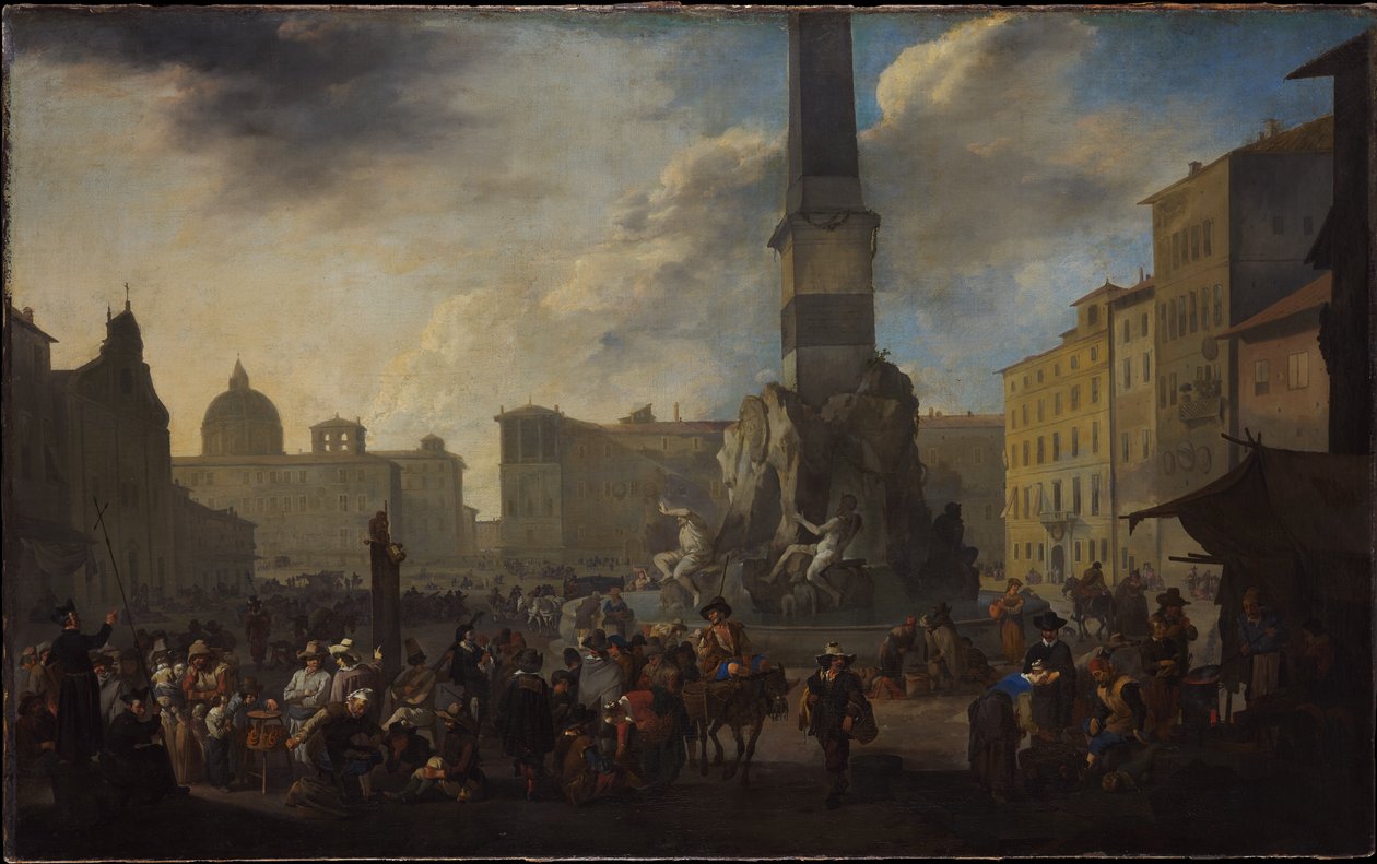 Római piaci jelenet a Piazza Navona téren alkotó: Johannes Lingelbach