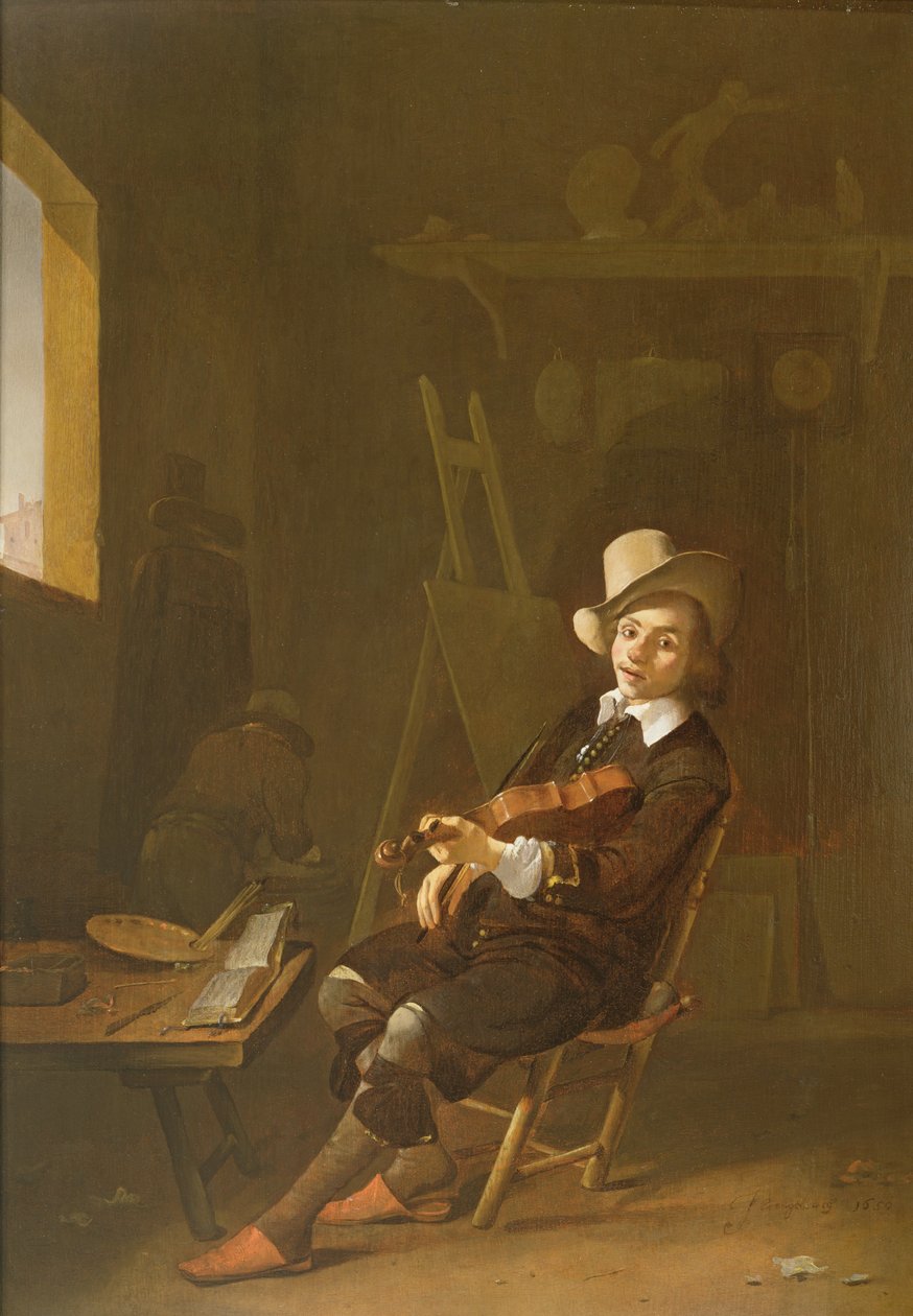 A hegedűn játszó művész önarcképe alkotó: Johannes Lingelbach