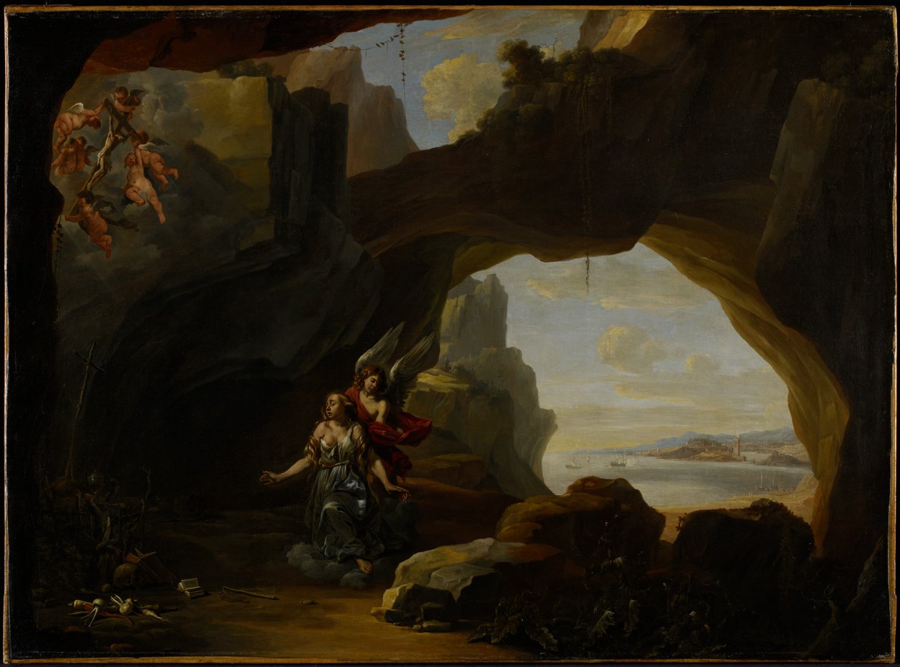 A Magdolna egy barlangban, 1650 körül alkotó: Johannes Lingelbach