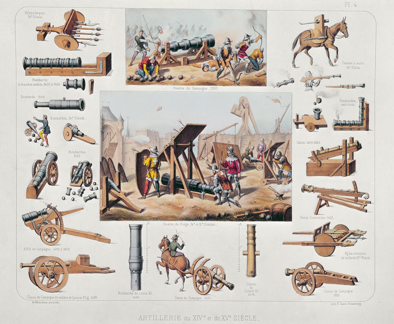 Francia tüzérség a 14. és 15. századból (színes litho) alkotó: Johannes Moltzheim