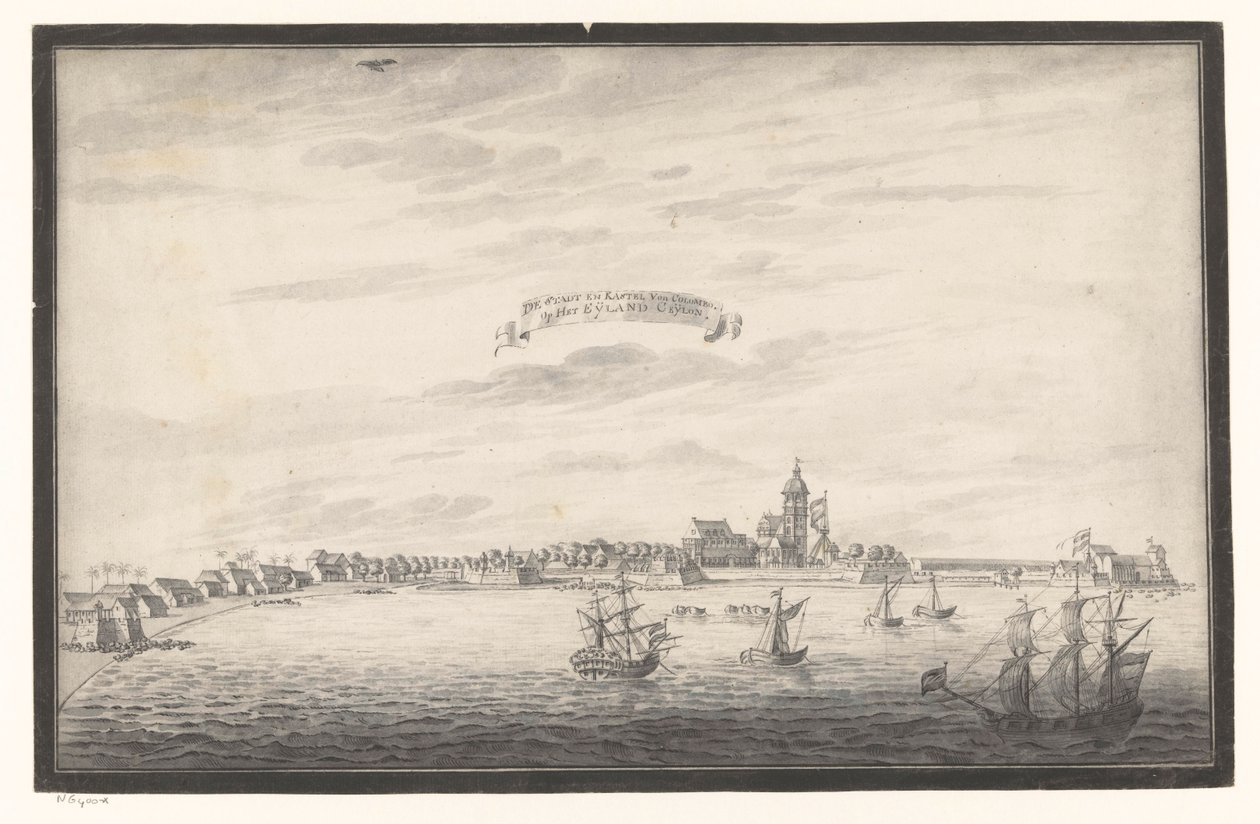 Colombo kilátása De Stadt és Kastel Von Colombo. On The Eijland Ceijlon (cím az objektumon) alkotó: Johannes Rach (possibly)