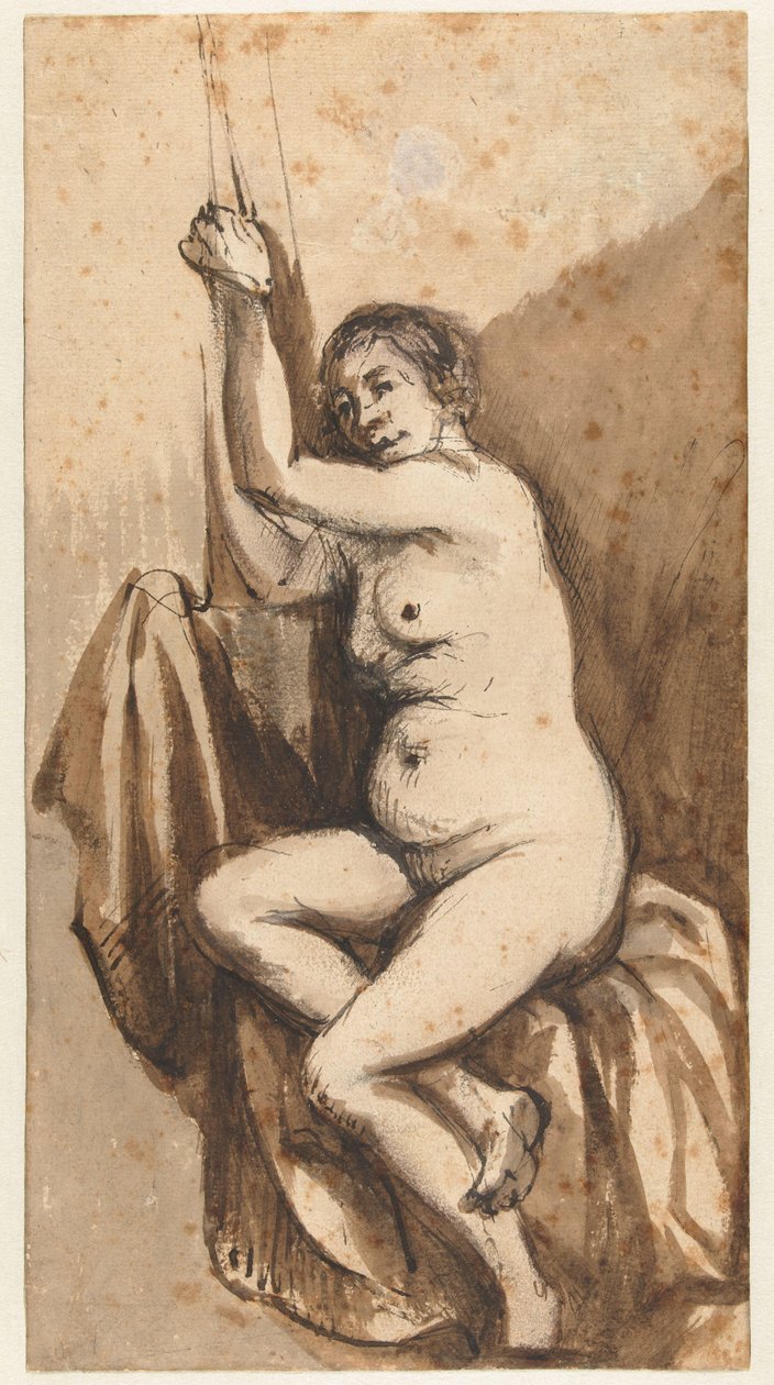 Ülő női akt felemelt karokkal alkotó: Johannes Raven (attributed to)