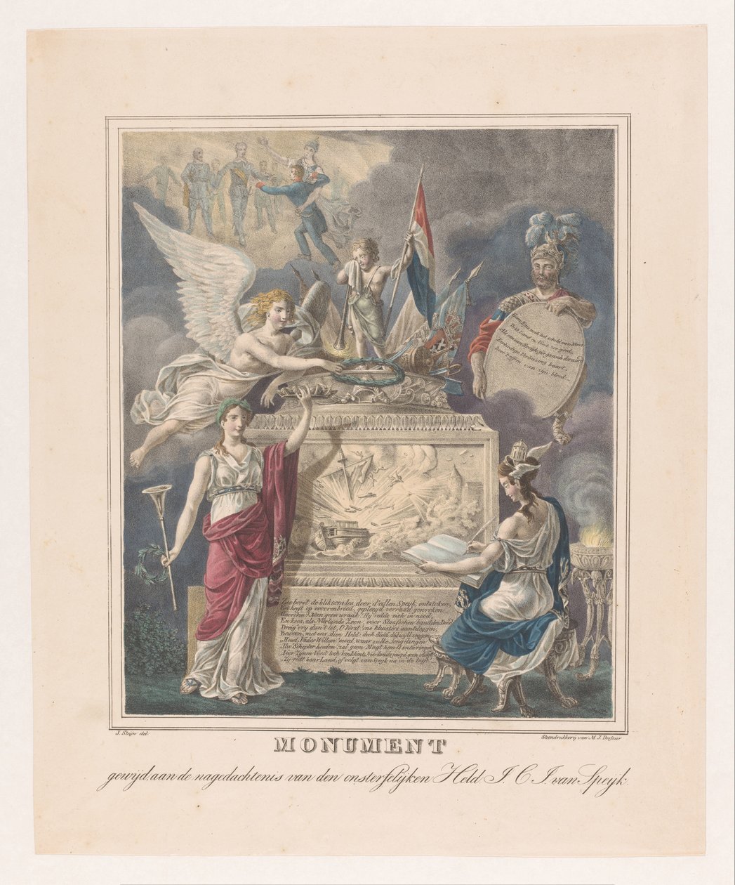 Allegorikus temetési emlékmű Jan Carel Josephus van Speijk számára A halhatatlan hős emlékének szentelt emlékmű, J.C.J. van Speijk (cím a tárgyon) alkotó: Johannes Steyn