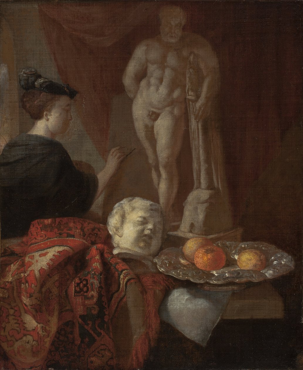 Csendélet és egy nő a festőállványon, 1600-as évek vége alkotó: Johannes Voorhout