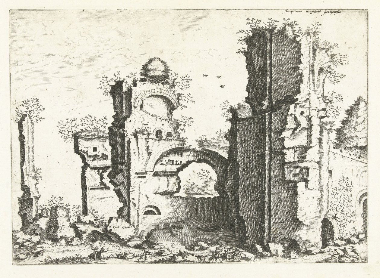 Kilátás a romokra, esetleg Caracalla fürdőjére Római romok, 1561 (sorozat címe) alkotó: Johannes of Lucas van Doetechum (attributed to)