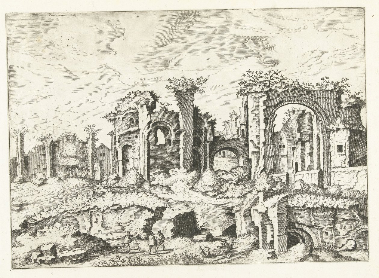 Negyedik kilátás a Palatinus-hegy romjaira Római romok, 1561 (sorozat címe) alkotó: Johannes of Lucas van Doetechum (attributed to)