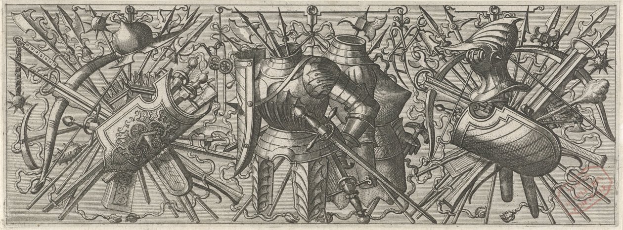 Fries met twee kurassen Panoplia sev armamentarium… (sorozat címe) alkotó: Johannes of Lucas van Doetechum