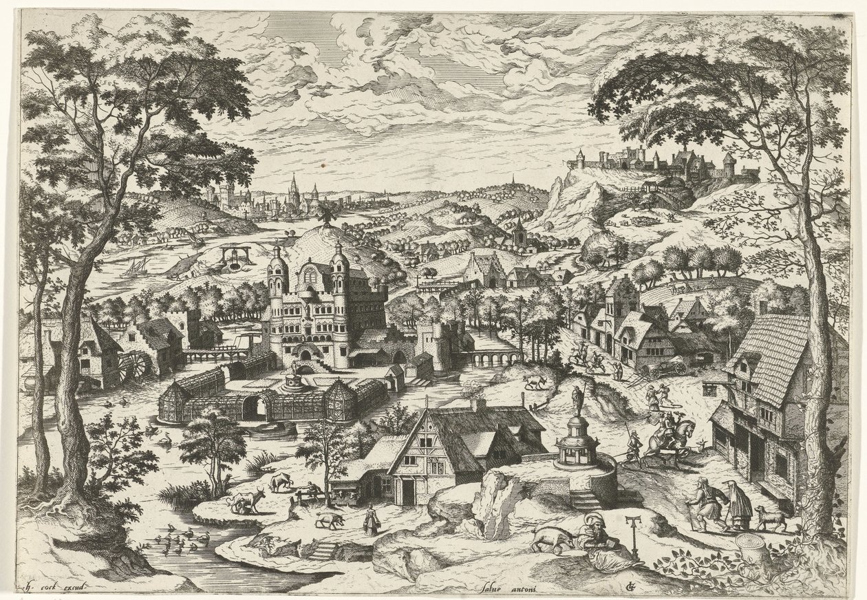 Táj Szent Antal Salve Antoni (cím a tárgyon) Tájak keresztény történetekkel (sorozat címe) alkotó: Johannes of Lucas van Doetechum