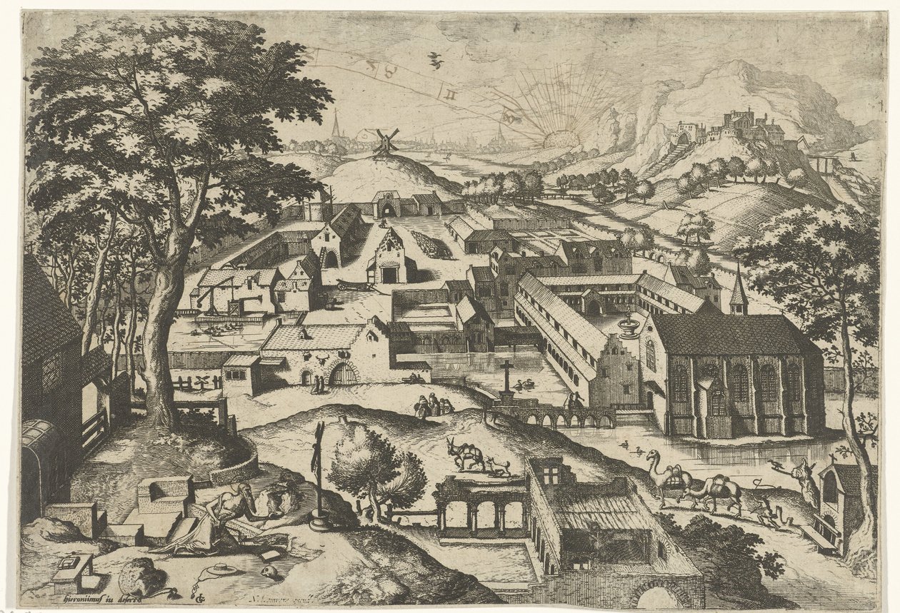 Táj Szent Jeromossal hieronimus in deserto (cím a tárgyon) Tájak keresztény történetekkel (sorozat címe) alkotó: Johannes of Lucas van Doetechum