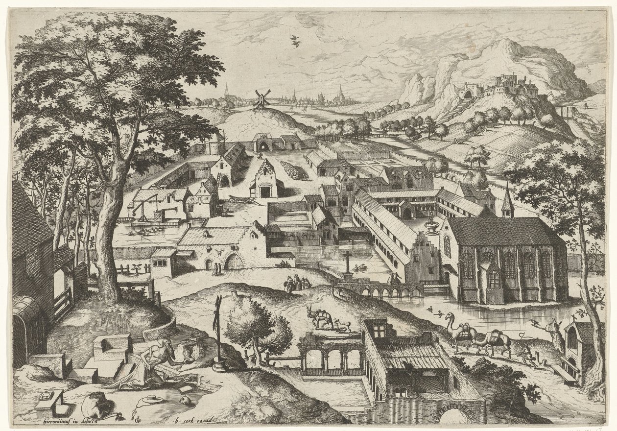 Táj Szent Jeromossal hieronimus in deserto (cím a tárgyon) Tájak keresztény történetekkel (sorozat címe) alkotó: Johannes of Lucas van Doetechum