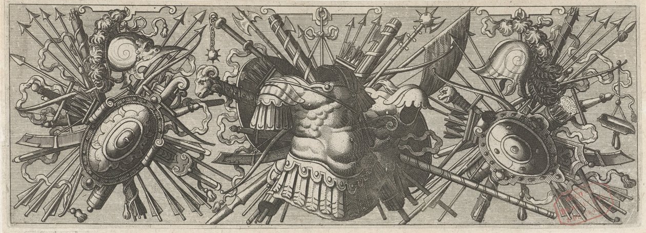 Panoply. Fríz római karokkal, alsó rész Panoplia sev armamentarium… (sorozat címe) alkotó: Johannes of Lucas van Doetechum