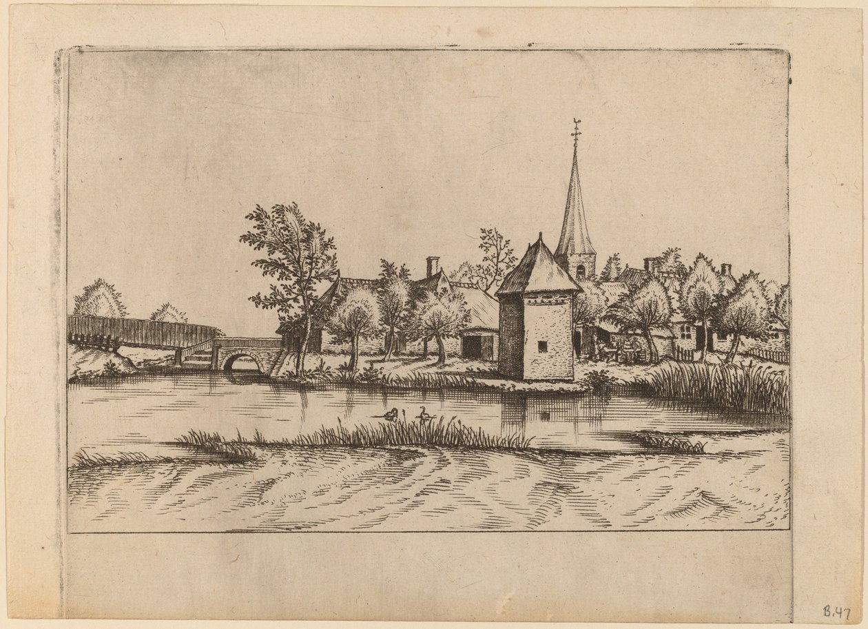 Vidéki falu templommal és híddal alkotó: Johannes van Doetechum, the Elder and Lucas