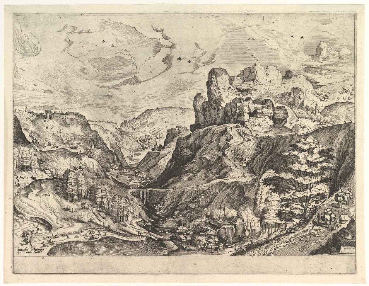 Alpesi táj mély völgytel a The Large Landscapesből, kb. 1555-56. alkotó: Johannes van Doetecum I