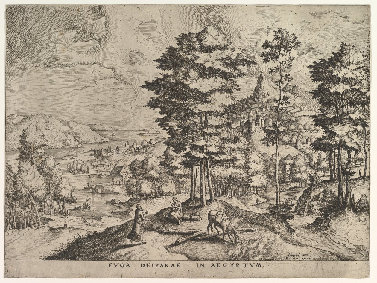 Repülés Egyiptomba Az istennő menekülése Egyiptomba a Nagy tájakról, kb. 1555-56. alkotó: Johannes van Doetecum I