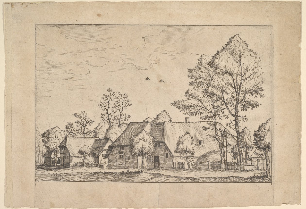 Nagy farm húzó kúttal parasztházból és parasztház ikonjaiból e..., kb. 1559-61. alkotó: Johannes van Doetecum I