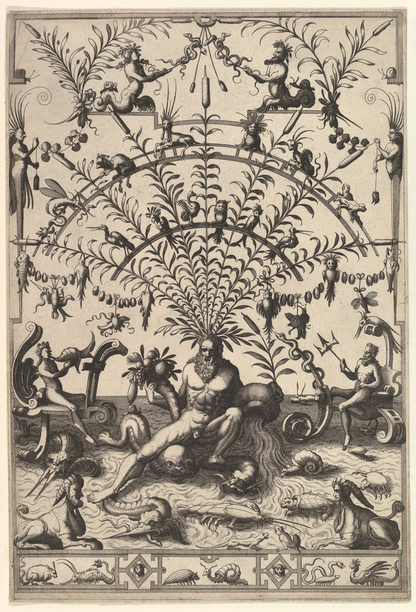 Modern groteszk dekoráció folyóistennel, 1557. alkotó: Johannes van Doetecum I