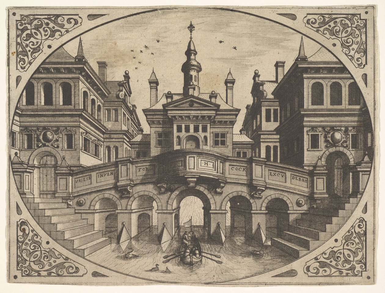 Tányér a Scenographiae...-ból, 1560. alkotó: Johannes van Doetecum I