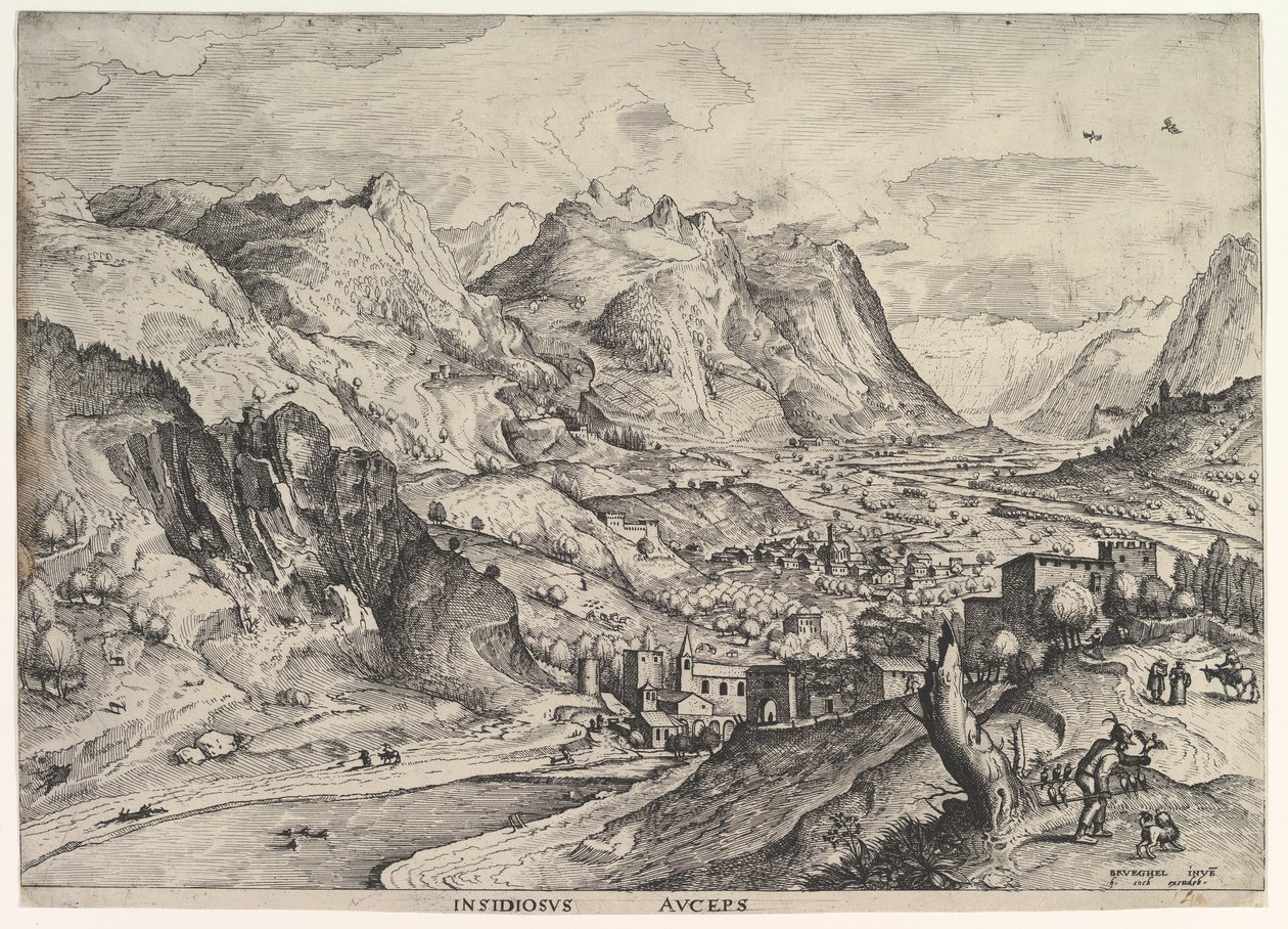 A Crafty Bird-Catcher Insidiosus auceps a The Large Landscapesből, kb. 1555-56. alkotó: Johannes van Doetecum I