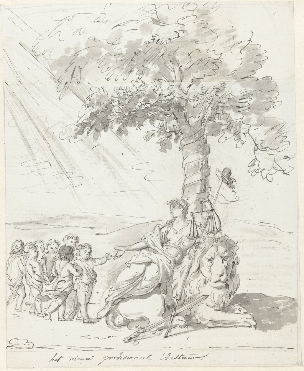 Megalakult a népkormányzat, kitüntetés az Amstelvelden, 1795 Az új ideiglenes testület (tárgyi cím) alkotó: Johannes van Dregt (rejected attribution)
