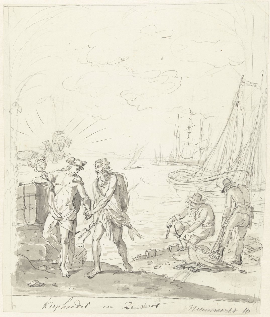 Kereskedelem és hajózás, dekoráció a Nieuwmarkton, 1795 Kereskedelem és tengerészet (cím a tárgyon) alkotó: Johannes van Dregt (rejected attribution)