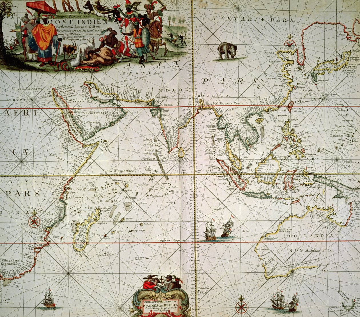 Afrika, India, Indiai-óceán és Kelet-India térképe alkotó: Johannes van Keulen