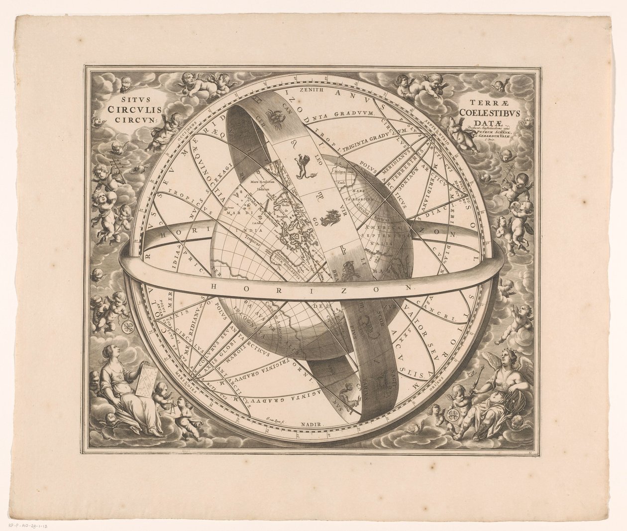 Hemelkaart van de aarde volgens het stelsel van Ptolemaeus A föld helyzete égi körökkel körülvéve (cím a tárgyon) alkotó: Johannes van Loon