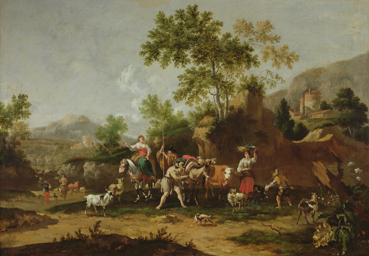 Olasz táj figurákkal és állatokkal alkotó: Johannes van der Bent