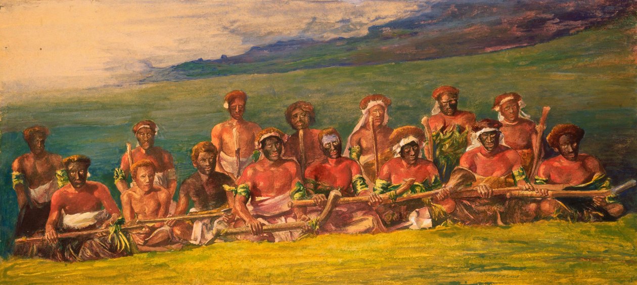 A háborús tánc vezetői és előadóművészei, Fidzsi -szigetek alkotó: John La Farge or Lafarge