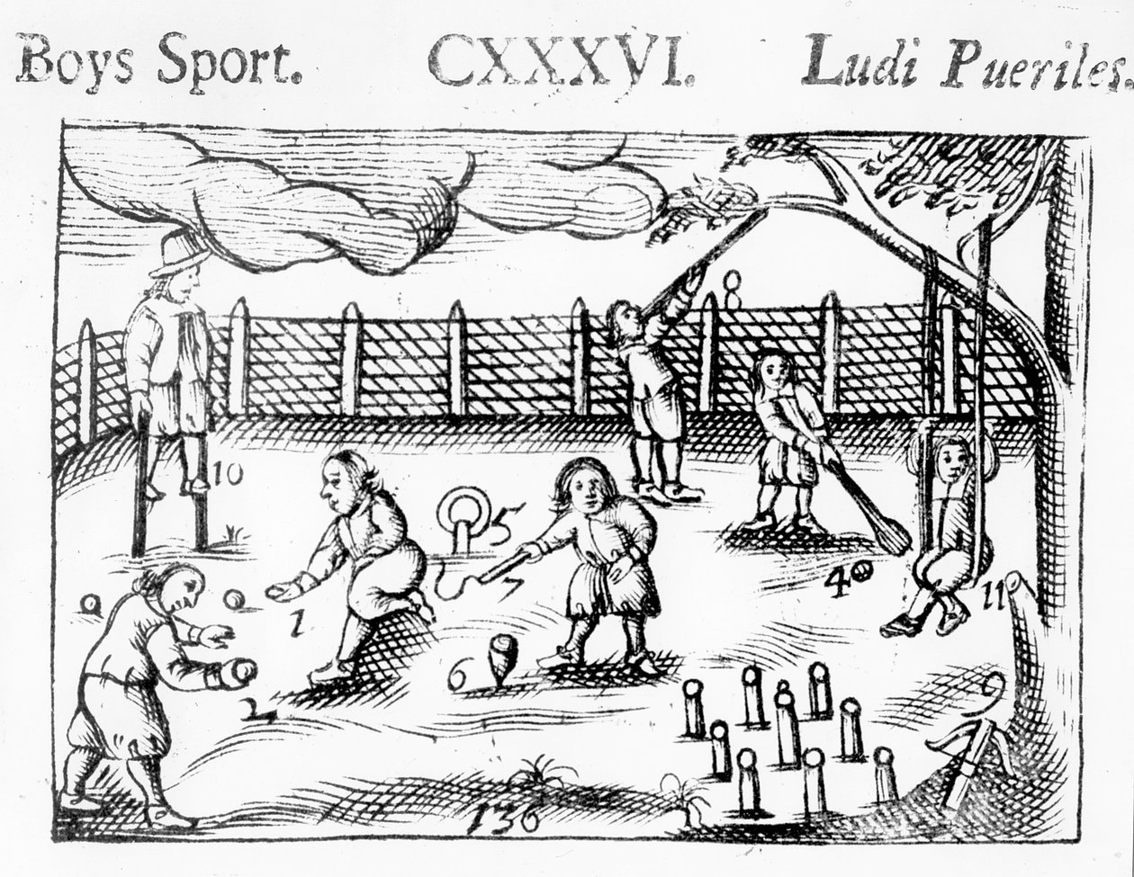 Fiúk sportolnak az Orbis Sensual Pictusból, 1658 alkotó: John Amos Comenius